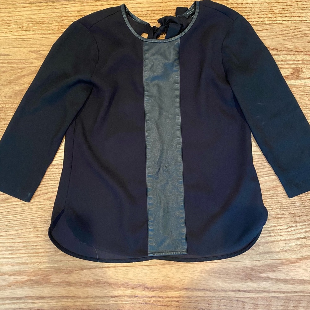 Ann Taylor Black Top With Faux Leather XXSP